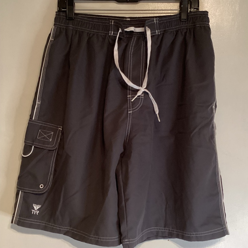 TYR Gray Swim Shorts with White Trim size extra large